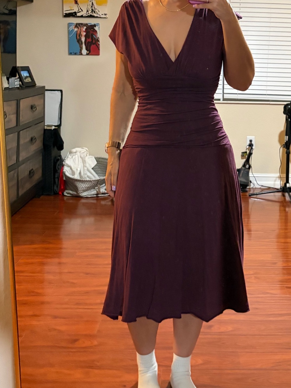 Velvet Plum V-Neck Midi Dress
